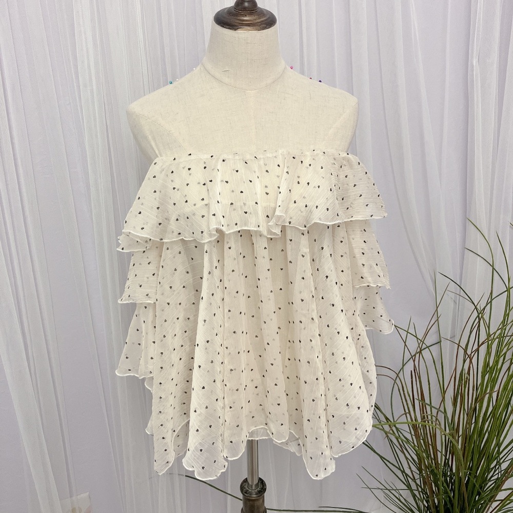 Cream Ruffled Tiered Blouse